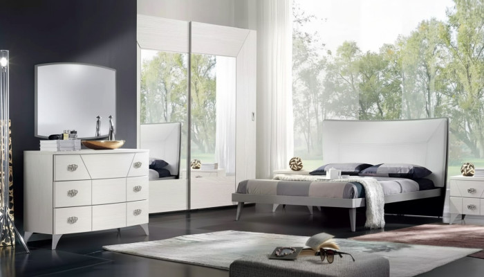 Conjunto de dormitorio cama 2 mesitas de noche cajonera 6 piezas diseño de lujo