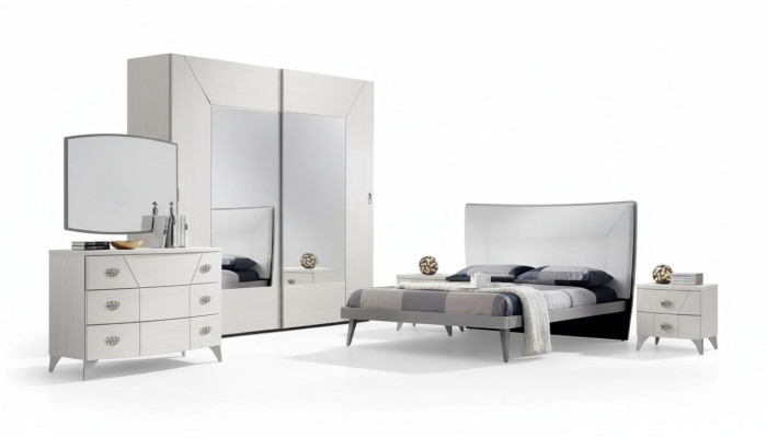 Conjunto de dormitorio cama 2 mesitas de noche cajonera 6 piezas diseño de lujo