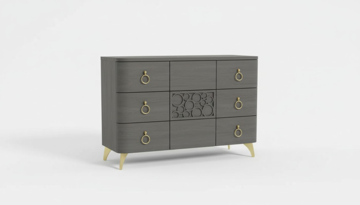 Conjunto de dormitorio Cama de lujo 2 mesitas de noche Gris diseño 3 piezas Cómoda