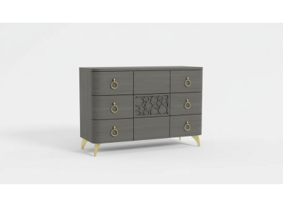 Conjunto de dormitorio Cama de lujo 2 mesitas de noche Gris diseño 3 piezas Cómoda