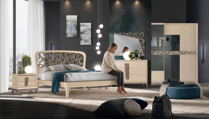 Conjunto de dormitorio Cama 2x Mesitas de noche Armario Diseño Lujo nuevo 6 piezas