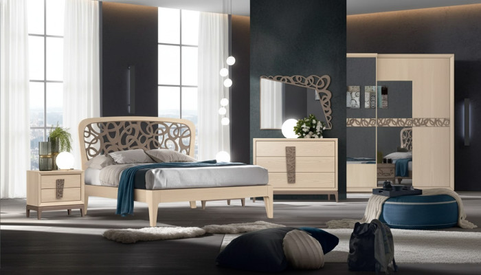Conjunto de dormitorio Cama 2x Mesitas de noche Armario Diseño Lujo nuevo 6 piezas