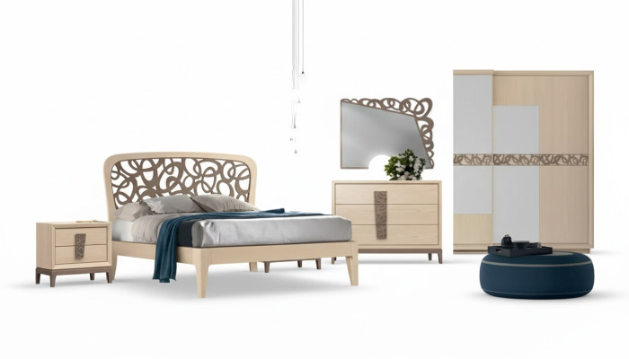 Conjunto de dormitorio Cama 2x Mesitas de noche Armario Diseño Lujo nuevo 6 piezas