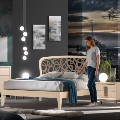 Conjunto de dormitorio Cama 2 mesitas de noche Muebles de diseño nuevos 3 piezas Moderno Madera