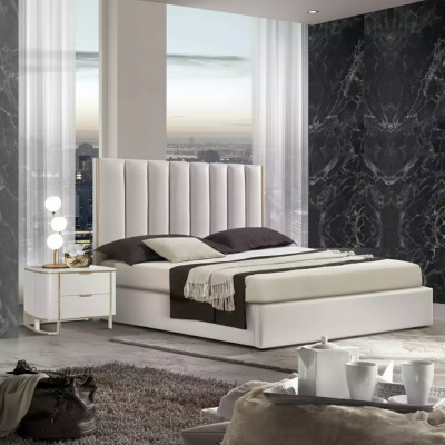 Dormitorio Set Cama de lujo 2 Mesas de noche Diseño nuevo blanco 3 piezas Moderno