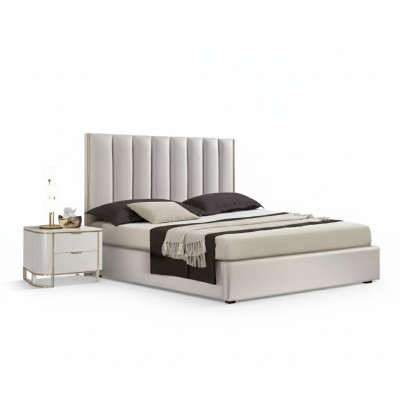 Dormitorio Set Cama de lujo 2 Mesas de noche Diseño nuevo blanco 3 piezas Moderno