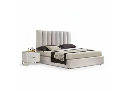 Dormitorio Set Cama de lujo 2 Mesas de noche Diseño nuevo blanco 3 piezas Moderno