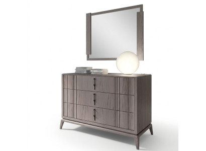 Dormitorio conjunto de lujo Cómoda Espejo Diseño Aparador marrón 2 piezas Madera