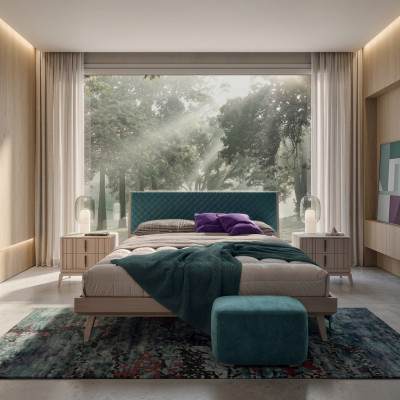 Juego de dormitorio cama 2x mesita de noche madera beige completo moderno nuevo