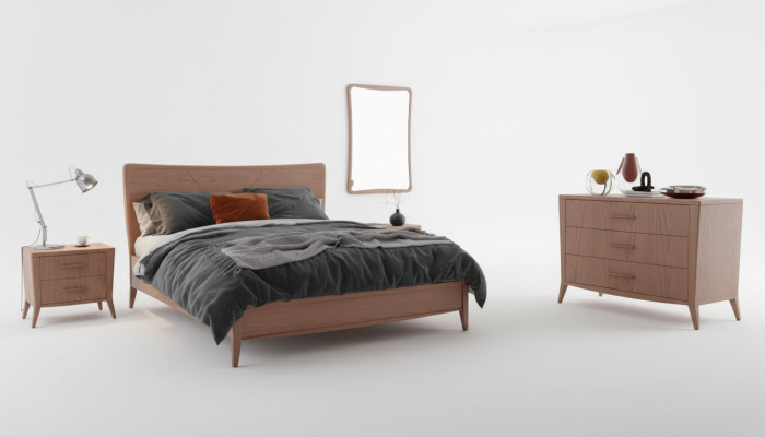 Conjunto de dormitorio Cama 2 mesitas de noche Cómoda Diseño Muebles de lujo 4 piezas