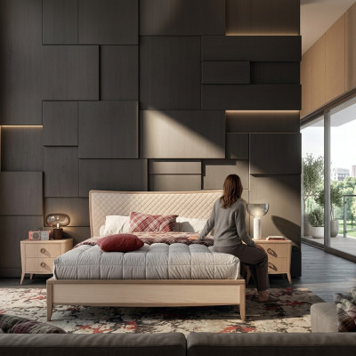Conjunto de dormitorio Cama 2x Mesitas de noche Diseño Lujo nuevo 3 piezas Moderno Madera