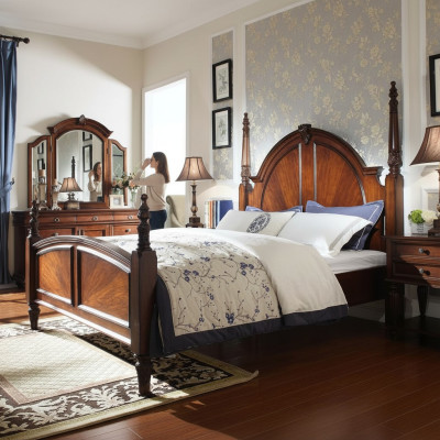 Dormitorio Cama Clásico Nuevo y elegante en un estilo moderno de madera marrón de lujo.