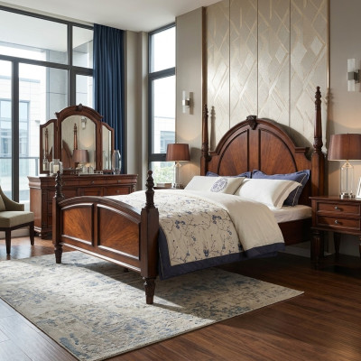 Dormitorio Cama Clásico Nuevo y elegante en un estilo moderno de madera marrón de lujo.