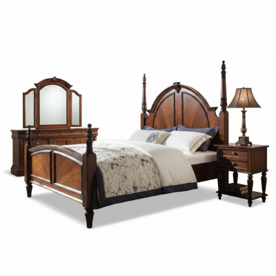 Dormitorio Cama Clásico Nuevo y elegante en un estilo moderno de madera marrón de lujo.