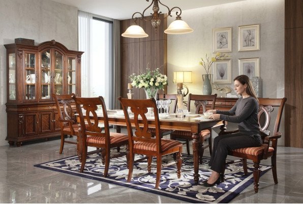 Mesa de comedor, mesa de comedor, 4 sillas, 2 sillas, vitrina, conjunto de comedor de 8 piezas.