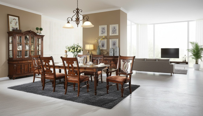 Mesa de comedor, mesa de comedor, 4 sillas, 2 sillas, vitrina, conjunto de comedor de 8 piezas.