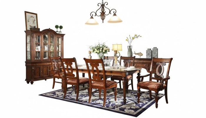 Mesa de comedor, mesa de comedor, 4 sillas, 2 sillas, vitrina, conjunto de comedor de 8 piezas.