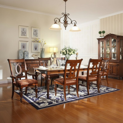 Comedor mesa de comedor 4 sillas 2 sillones Conjunto de 7 piezas de lujo de muebles de madera