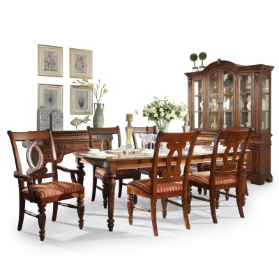 Comedor mesa de comedor 4 sillas 2 sillones Conjunto de 7 piezas de lujo de muebles de madera