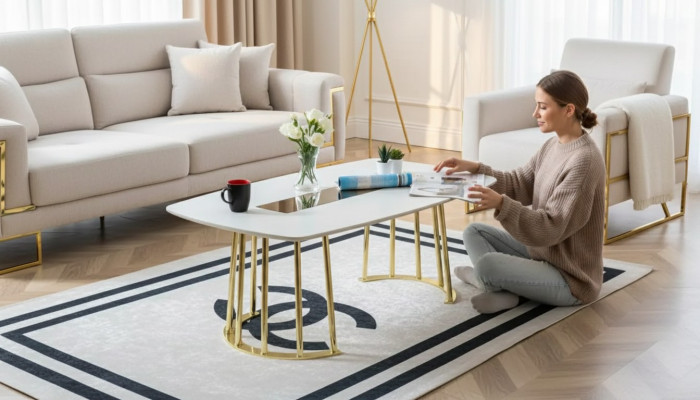 Mesa de centro blanca Moderna Mueble de salón Mesa Diseño de lujo nuevo Lujo