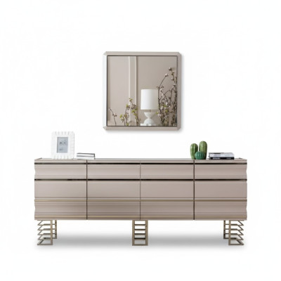 Sala de estar beige Aparador Espejo Muebles de diseño Consola Madera Diseñador