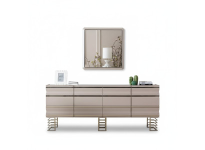 Sala de estar beige Aparador Espejo Muebles de diseño Consola Madera Diseñador