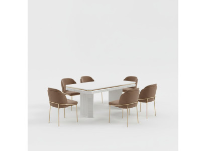 Comedor Mesa de comedor 6 sillas beige Conjunto 7 piezas Muebles de lujo de madera