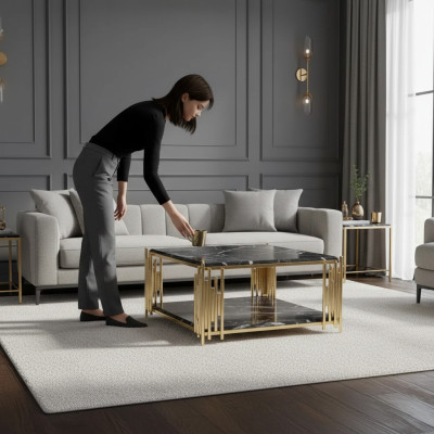 Mesa de centro Muebles de salón Mesa de lujo Mesa auxiliar negra Diseño