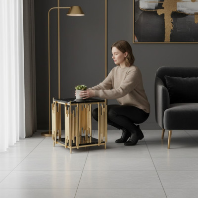 Mesa auxiliar de sala de estar Material de muebles de acero inoxidable negro Diseño