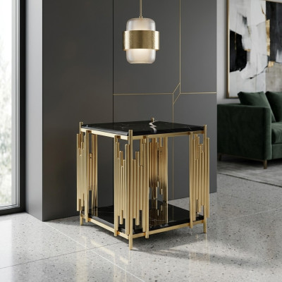 Mesa auxiliar de sala de estar Material de muebles de acero inoxidable negro Diseño