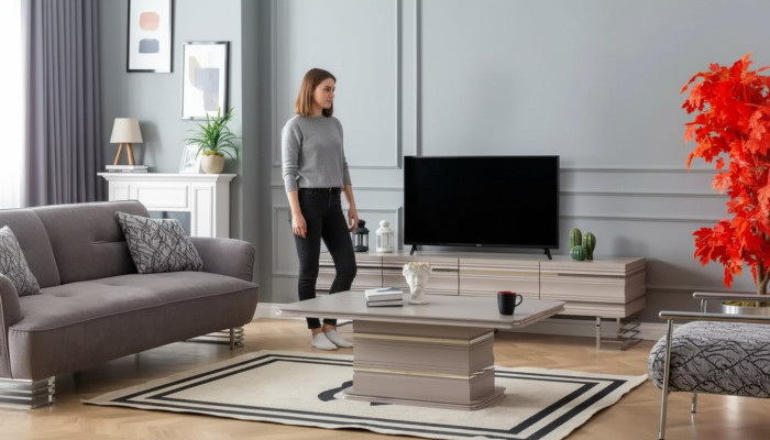 Conjunto de muebles de salón: mueble de TV, soporte para TV y mesa de centro. ¡Práctico para la sala de estar!