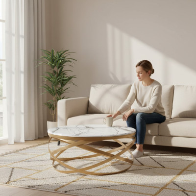 Mesa de centro de lujo en oro moderna de acero inoxidable para el diseño de la sala de estar.