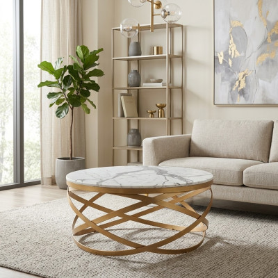 Mesa de centro de lujo en oro moderna de acero inoxidable para el diseño de la sala de estar.