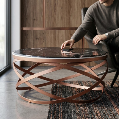 Mesa auxiliar redonda de lujo de muebles modernos en negro nuevo diseño de sala de estar marrón.