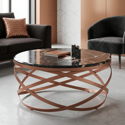 Mesa auxiliar redonda de lujo de muebles modernos en negro nuevo diseño de sala de estar marrón.
