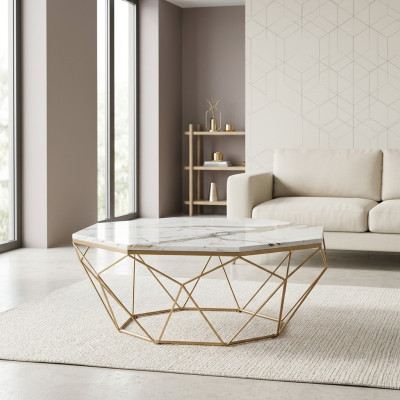 Mesa de centro de lujo de oro moderna y nueva de diseño de sala de estar de metal.