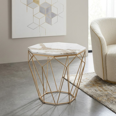 Mesa auxiliar para sala de estar. Material de muebles de metal blanco. Diseño moderno.