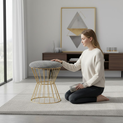 Taburete Reposapiés Cubo Muebles de lujo Diseño Estilo Salón Club Tela