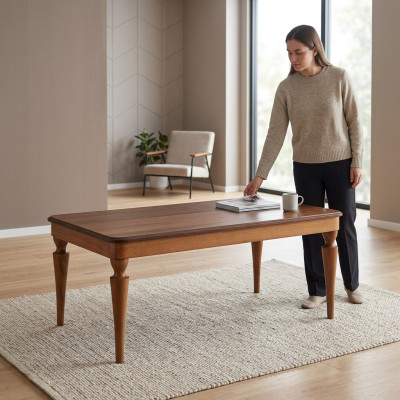 Mesa de centro de diseño de lujo, muebles de sala de estar nuevos, marrón, mesa de madera.