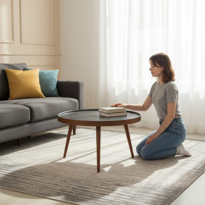 Alrededor de la mesa de la cocina, mesa de centro, color marrón, nuevo estilo moderno de madera.