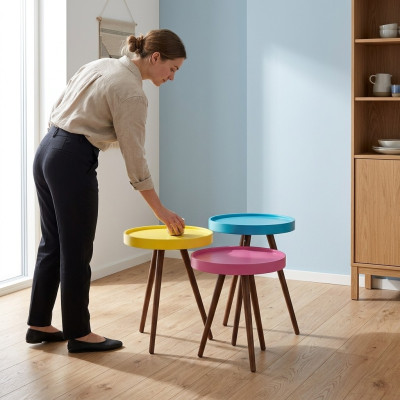 Mesa auxiliar 3x marrón Mobiliario de sala Material Madera Diseño nuevo