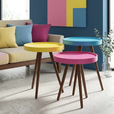 Mesa auxiliar 3x marrón Mobiliario de sala Material Madera Diseño nuevo