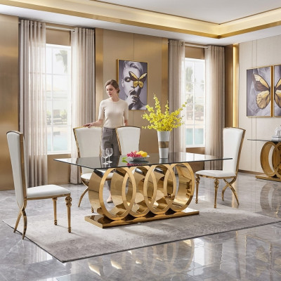 Mesa de comedor moderna, mesa de acero inoxidable, mesas de comedor, muebles de diseño, mesas.