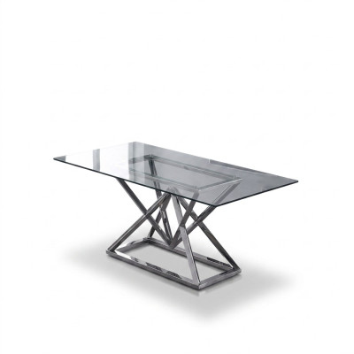 Diseño de comedor Mesa de cristal moderna Marco de acero inoxidable Mesas de acero inoxidable