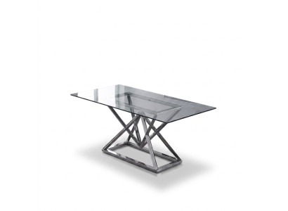 Diseño de comedor Mesa de cristal moderna Marco de acero inoxidable Mesas de acero inoxidable