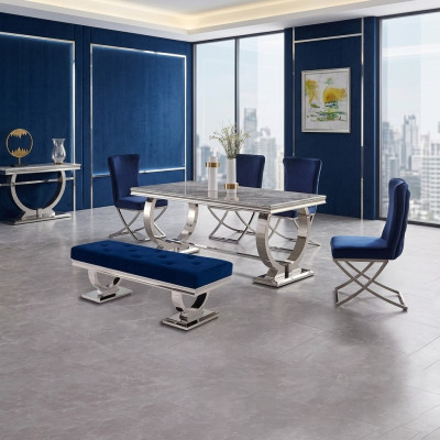 Mesa de comedor rectangular de diseño, muebles de comedor de lujo, mesas de acero inoxidable.