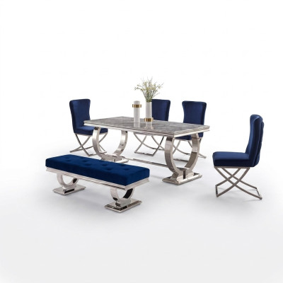Mesa de comedor rectangular de diseño, muebles de comedor de lujo, mesas de acero inoxidable.