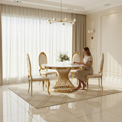 Diseñador mesa redonda dorada acero inoxidable muebles de comedor elegantes