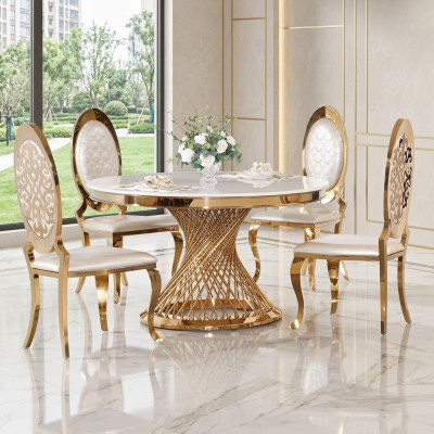 Diseñador mesa redonda dorada acero inoxidable muebles de comedor elegantes