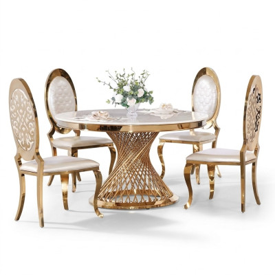 Diseñador mesa redonda dorada acero inoxidable muebles de comedor elegantes